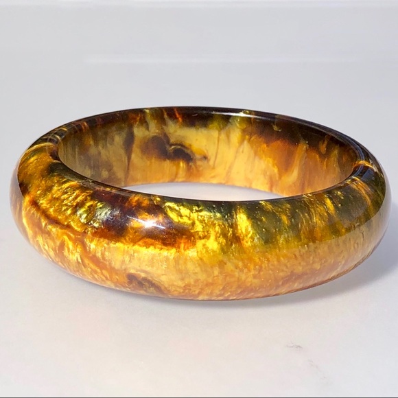 💥Boho Chunky Lucite Bangle Bracelet Gold Specks - Picture 3 of 8